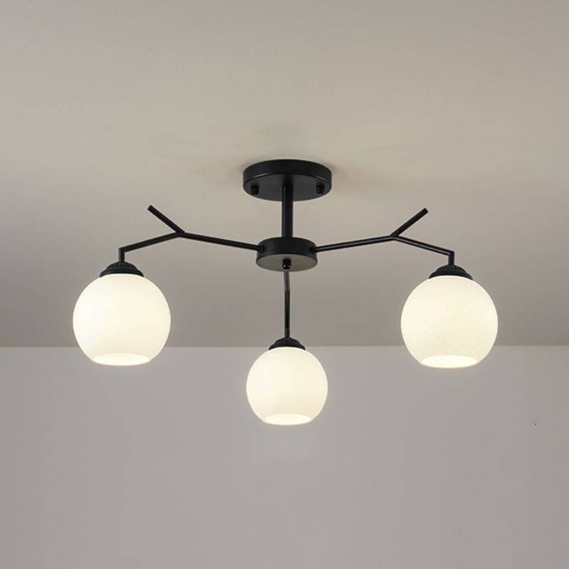 Black Shaded Semi Flush Light Fixture Simplicity Glass Living Room Semi Flush Mount Light