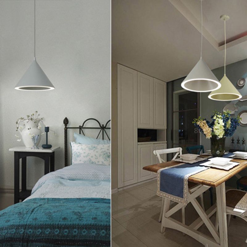 Dinning Room LED Hanging Light Fixture Simple Style Hanging Ceiling Light with Cone Metal Shade