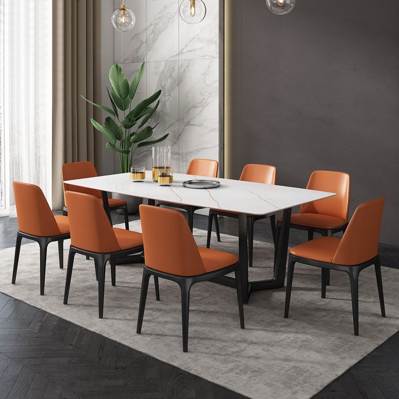 Industrial Sintered Stone Top Dining Table Rectangle Table with Trestle Base