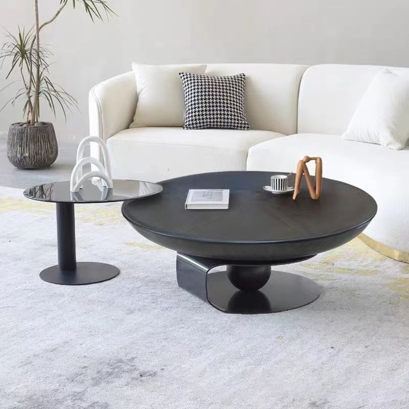 Round Square Block Base Wood/glass Modern Style Coffee Table