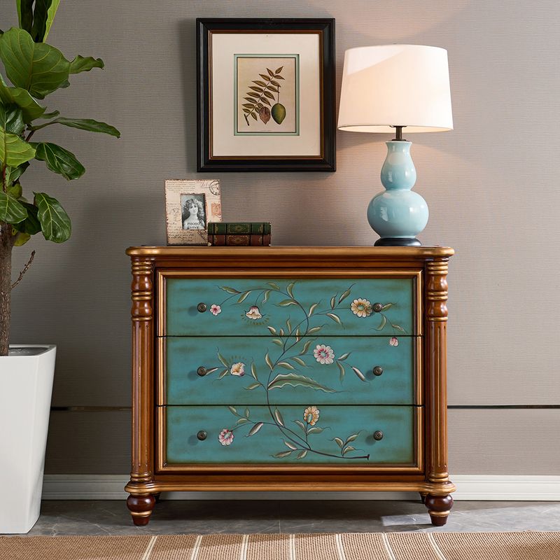 Distressed Wood Accent Chest 32.8" Tall 3 Drawers Side Cabinet