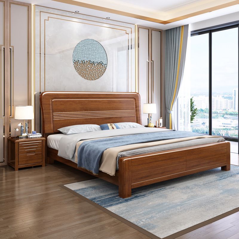 Traditional Solid Wood with Headboard Rectangular Panel Panel Bed