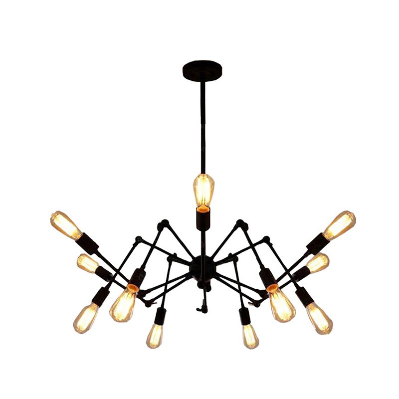 Black Retro Retro Industrial Chandelier Light Light Sala de estar de hierro forjado Multi Light Light