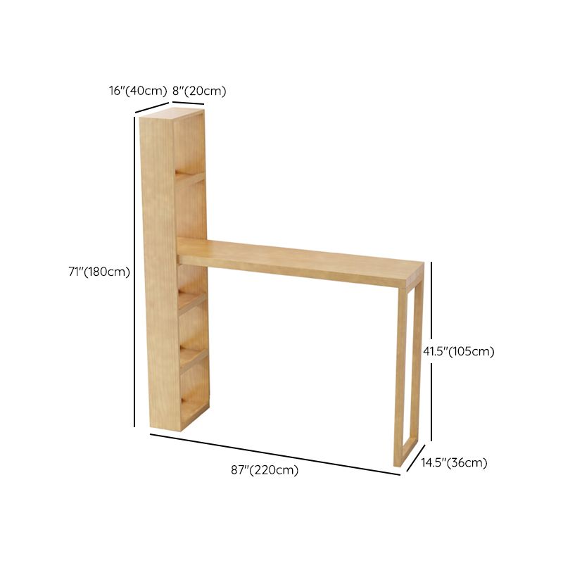 Modern Wooden Pub Table Rectangle Natural Bar Height Cocktail Table with Shelves