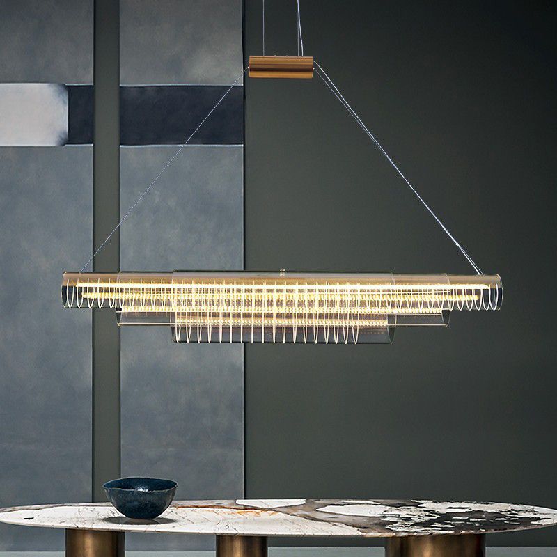 Single Modernism Golden Ceiling Light Acrylic LED Kitchen Island Lighting for Dining Room