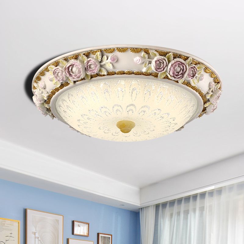 Traditionelle kuppelförmige Deckenleuchte LED milchig Glas Flush Mount Beleuchtung in Weiß mit Blossom Accent, 12 "/16" /19.5 " W
