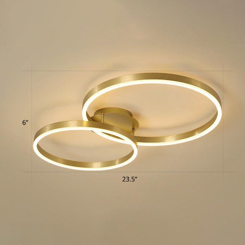 Gold Halo LED Ceiling Lighting Minimalist Aluminum Semi Flush Light Fixture for Bedroom