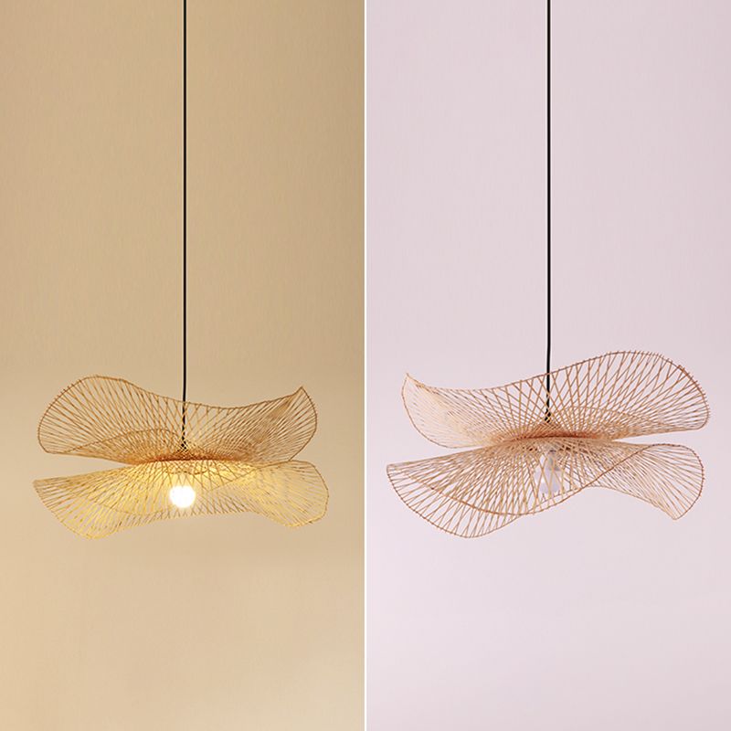Nordic-Style Suspension Pendant Light Beige Shaded Pendant Ceiling Light with Bamboo Shade