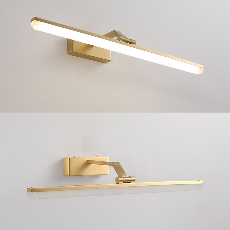 Brass Straight Mirror Light Modern Style Single Light Wall Lamp for Bathroom