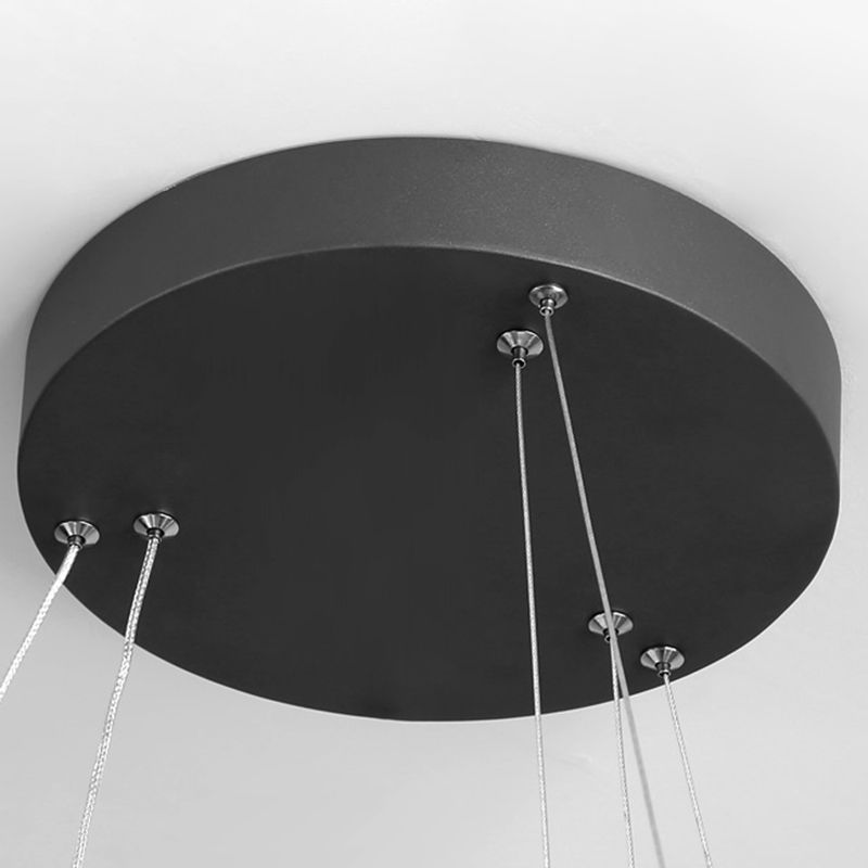Lustre noir moderne plusieurs anneaux de plafond pendentif en métal léger en métal