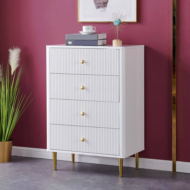 Contemporary Glam Chest Vertical White Storage Chest with Metal Feet