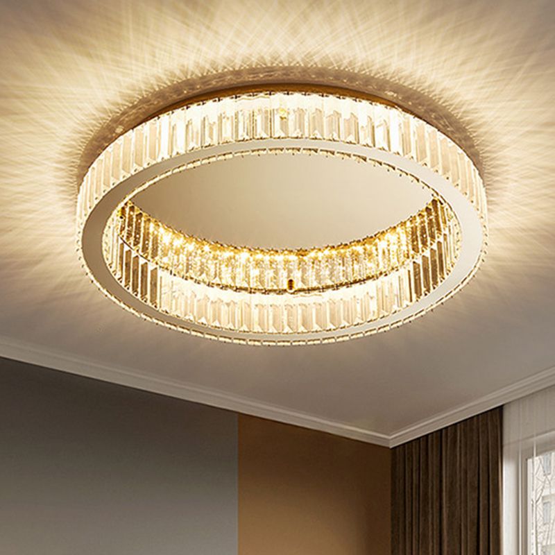 Circle Flush Mount Ceiling Light Fixtures Modern Crystal Ceiling Mount Chandelier for Living Room