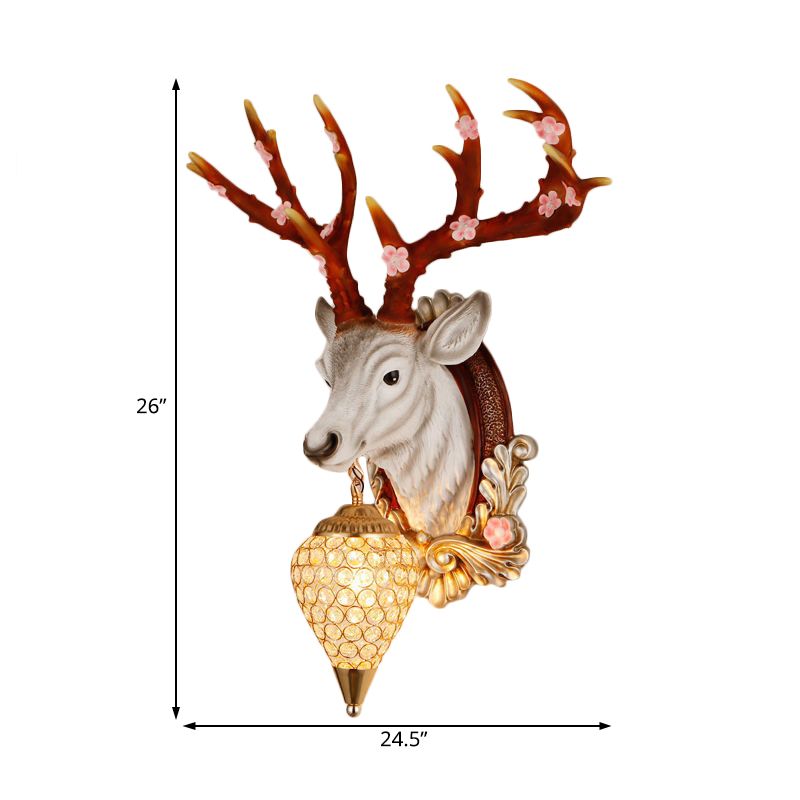 Éclair de larme de lampe de vanité blanche / brun Crystal 12.5 «/24,5» W Éclairage mural vintage à 1 lumière