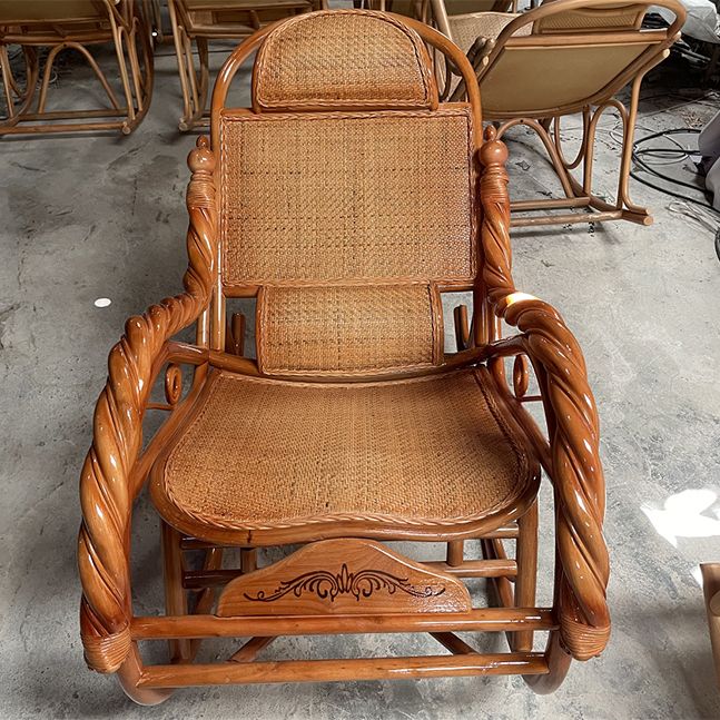Traditional Rocking Chair Rattan Solid Color Built-in Armrest Indoor Rocking Chair