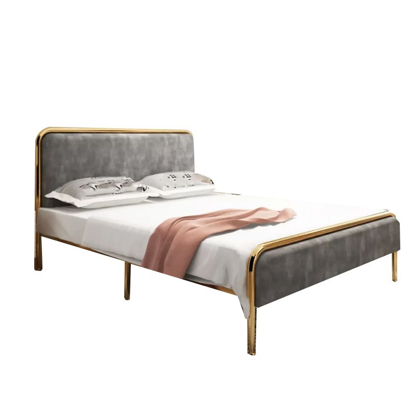 Glam Platform Bed Iron Frame Standard Bed with Rectangular Headboard