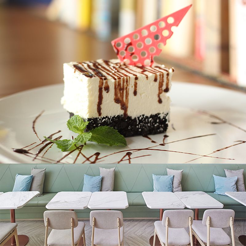 Cake Mural Wallpaper Soft Color Contemporary Wall Covering for Dessert Shop