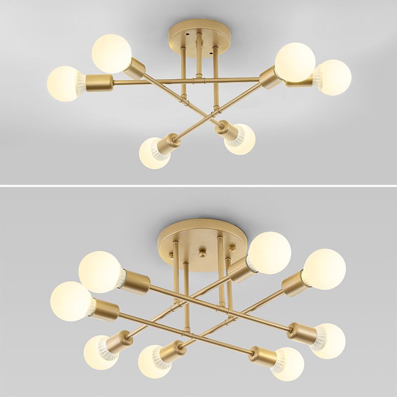 Lineaire Plafond Verlichting Retro Industrieel Ijzer Blootgesteld Lamp Semi Flush Mount Verlichting voor Living Room