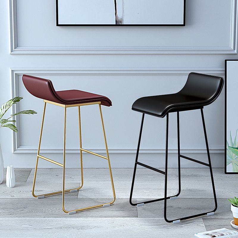 Industrial Armless Counter Stool Solid Wave Seat Bar Chair with Metal Legs