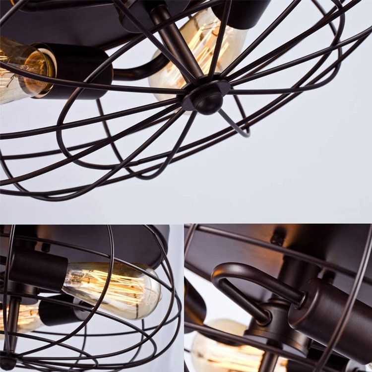 Metal Cage Flush Monte Light Fixture Industrial Retro Dining Room Semi Flush Light