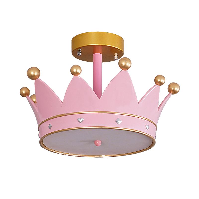 Lampe semi-affleurante en forme de couronne, finition rose, luminaire métallique à LED de dessin animé