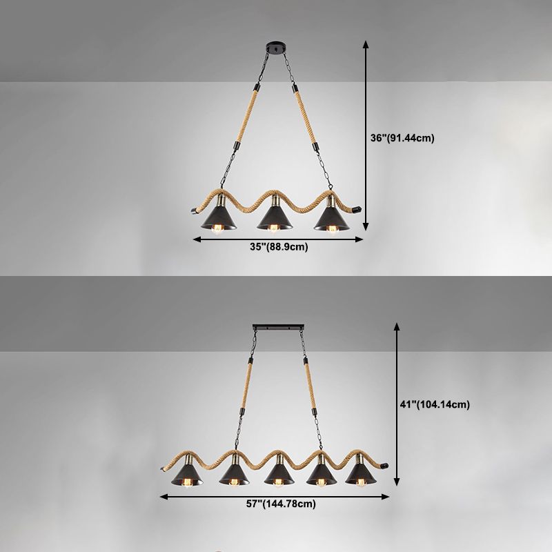Rope industrial Natural Isla Ligera Black Metal Shade Island Colgante para café
