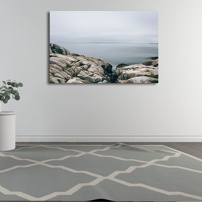 Canvas Textured Wall Decor Tropical Seascape from the Rock Shore Art Print in Blue