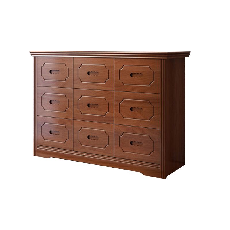 Horizontal Rubber Wood Double Dresser Modern Bedroom Storage Chest with 6 / 9 Drawers
