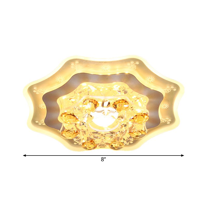 LED Hallway Flush Mount Light Modernism Chrome Ceiling Flush with Bloom Faceted Crystal Shade