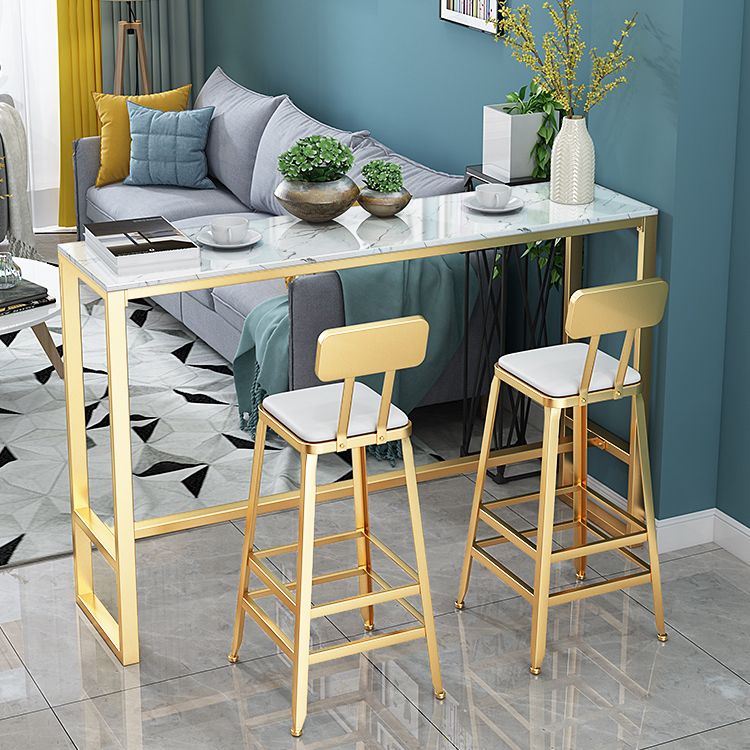 Glam Style Bar Table Artificial Marble Pub Table with Pedal for Dining Room