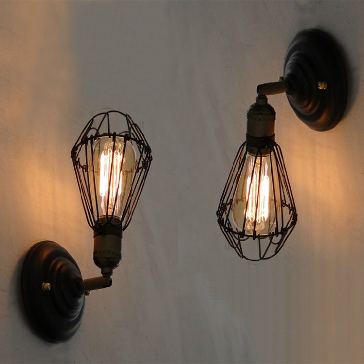 Industrial Style Caged Wall Sconce Lighting Metal 1 Light Wall Mounted Lamps