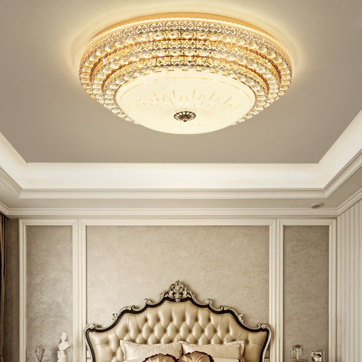 Crystal Gold LED Ceiling Light in Modern Luxury Style Wrought Iron Flush Mount with Glass Shade