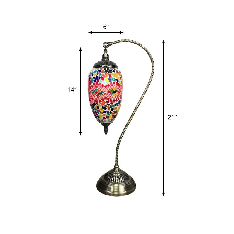 Bohemian Droplet Nightstand Light 1-Bulb Tachate Art Glass Night Lampe avec bras incurvé en rose / rouge