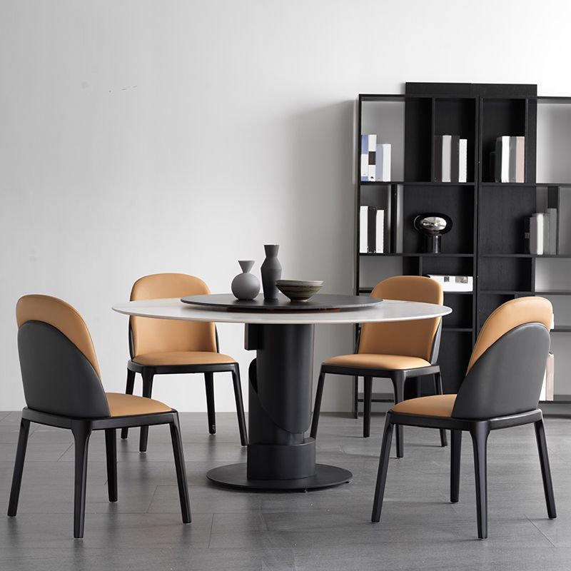 Modern Sintered Stone Dinette Set 1/3/4/5/7 Pieces Round Dining Table Set with Turntable
