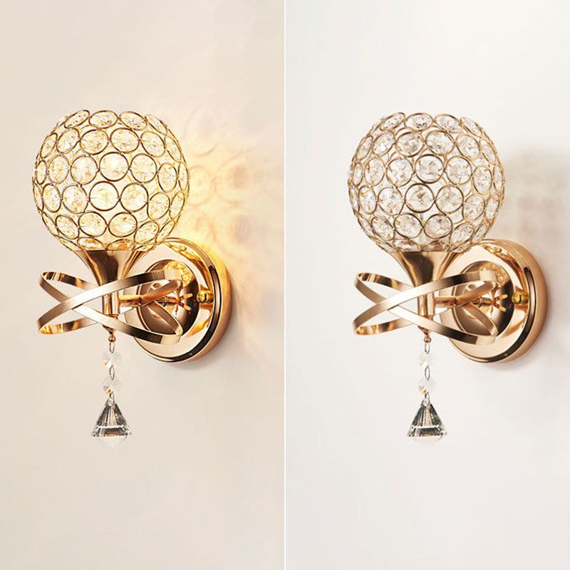 Modernism Ball Wall Light Fixture Crystal Living Room Wall Sconce in Gold