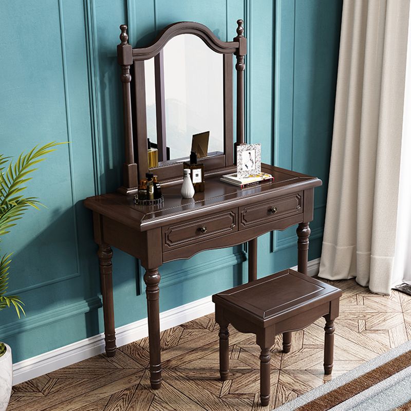 Victorian Solid Wood Vanity Makeup Dressing Table Stool Set with 2 Drawers