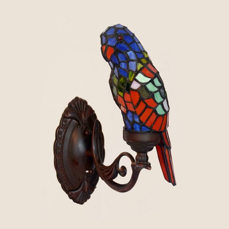 Single-Bulb Wall Light Classic Parrot Stained Glass Wall Lighting Fixture for Living Room