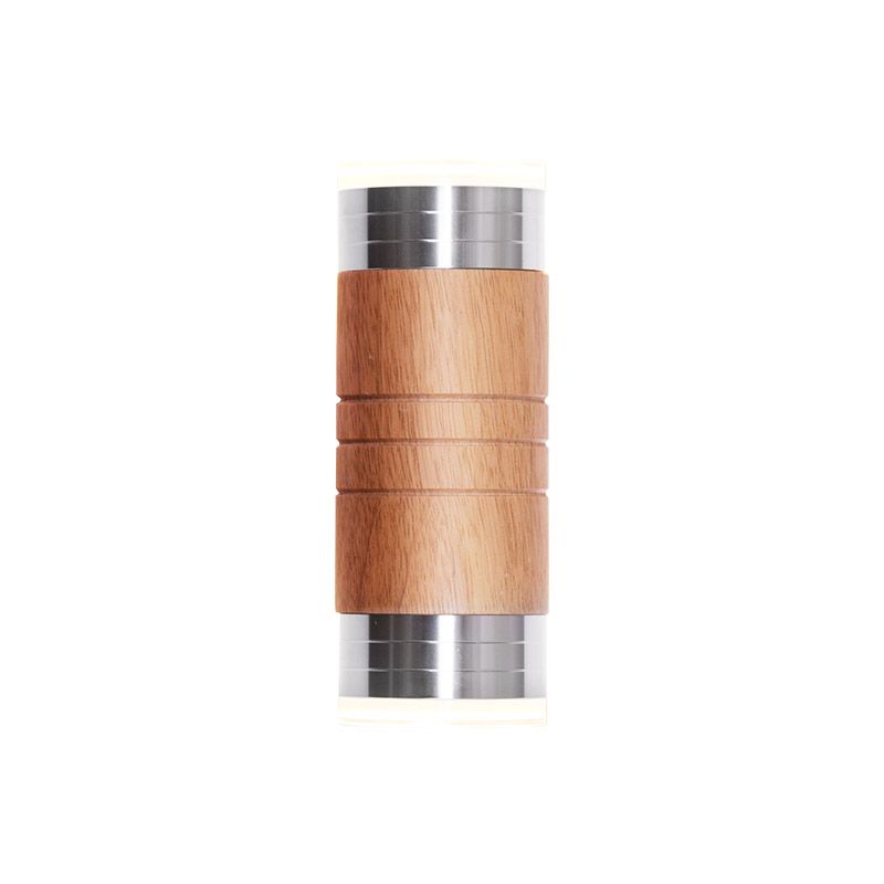 Cylinder Wooden Wall Sconce Light Asian 1 Bulb Chrome LED Wall Lighting for Living Room