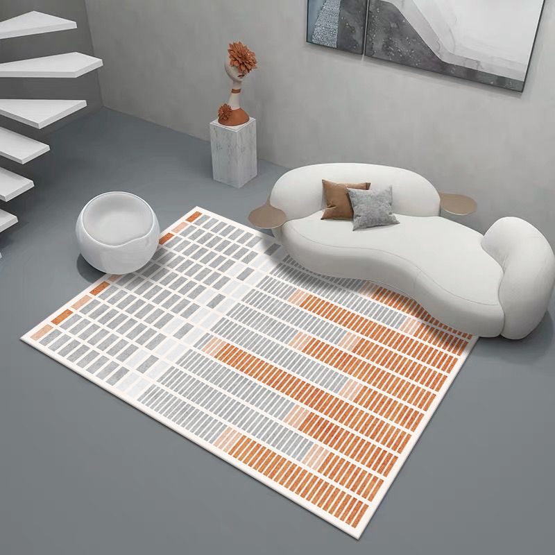 Modern Geometric Pattern Carpet Orange Polyester Area Rug Anti-Slip Easy Care Rug for Home Decor