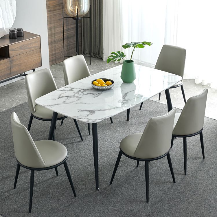 Rectangle Industrial Dining Table Fixed Table with Marble for Dining Room