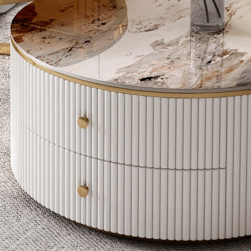 Round Frame Coffee Table Slate Nesting Coffee Table Set with Storage