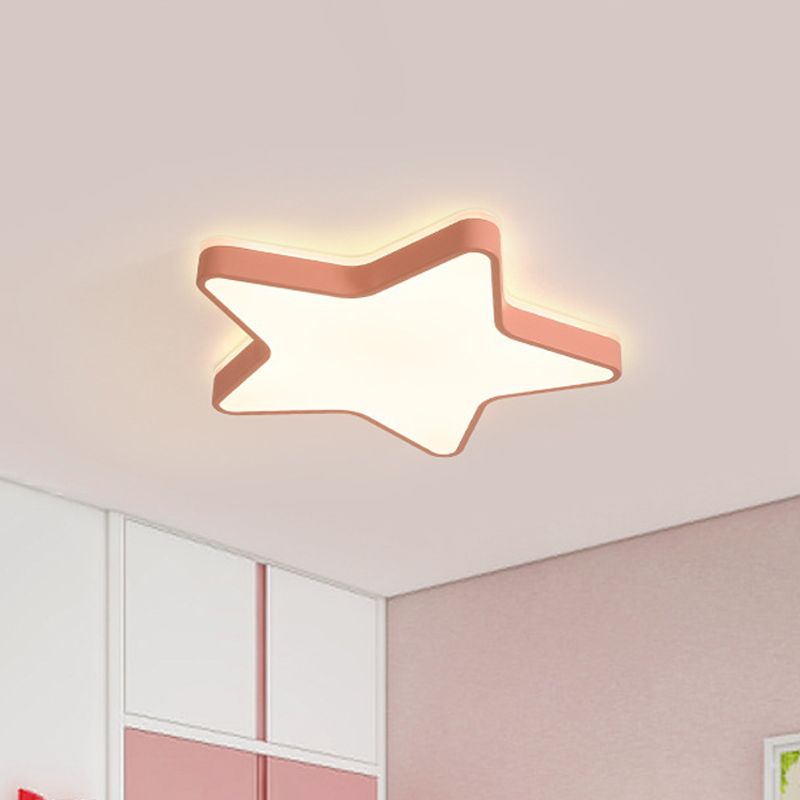 Pink/Blue/White Star Flush Light Cartoon Acrylic LED Flush Mount Ceiling Light in Warm/White Light for Childrens Bedroom
