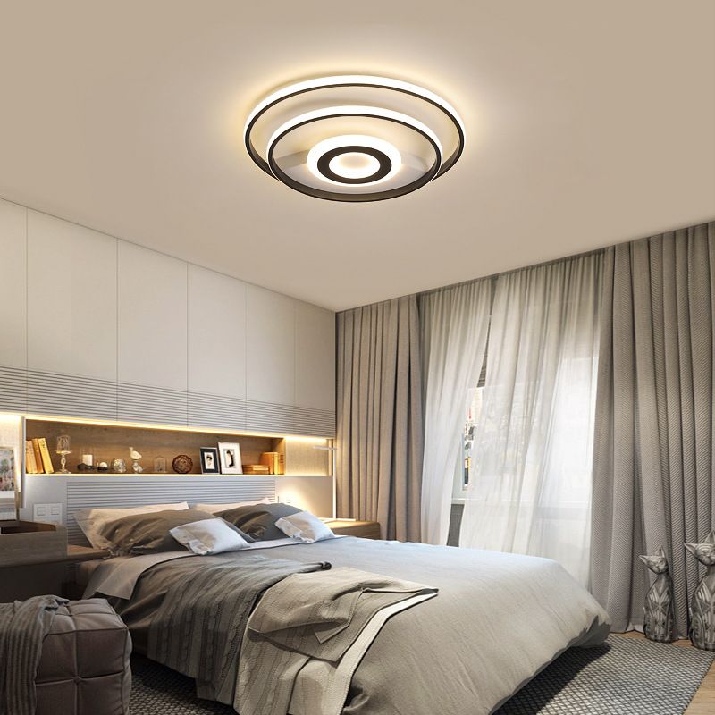 16"/19.5"/23.5" W Black Ring Flush Mount Light Nordic Acrylic Bedroom LED Ceiling Lighting in Warm/White