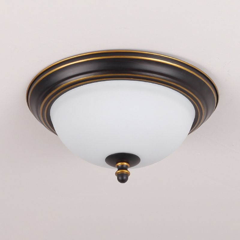 Vintage Inverted Bell Flush Ceiling Light Cream Glass LED Flush Mount Lighting Fixture