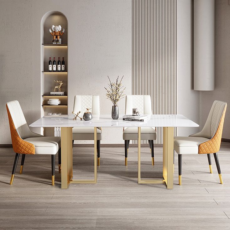 Mesa de comedor rectangular contemporánea de metal mesa de piedra sinterizada para comedor para comedor