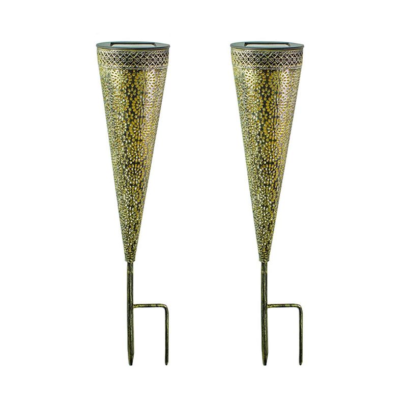 Tapered Garden LED Landscape Light Metal Artistic Solar Ground Light for Pathway, Gold