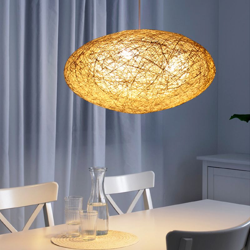 Modernismo Weave Corgante de iluminación Cordera 1 Luz colgante de bombilla en madera para el comedor