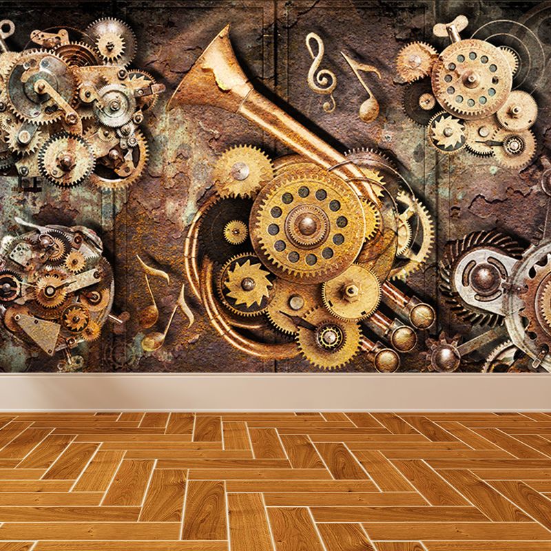 Industrial Metal Gear Mural Decal Light Color Dining Room Wall Covering, Personalized