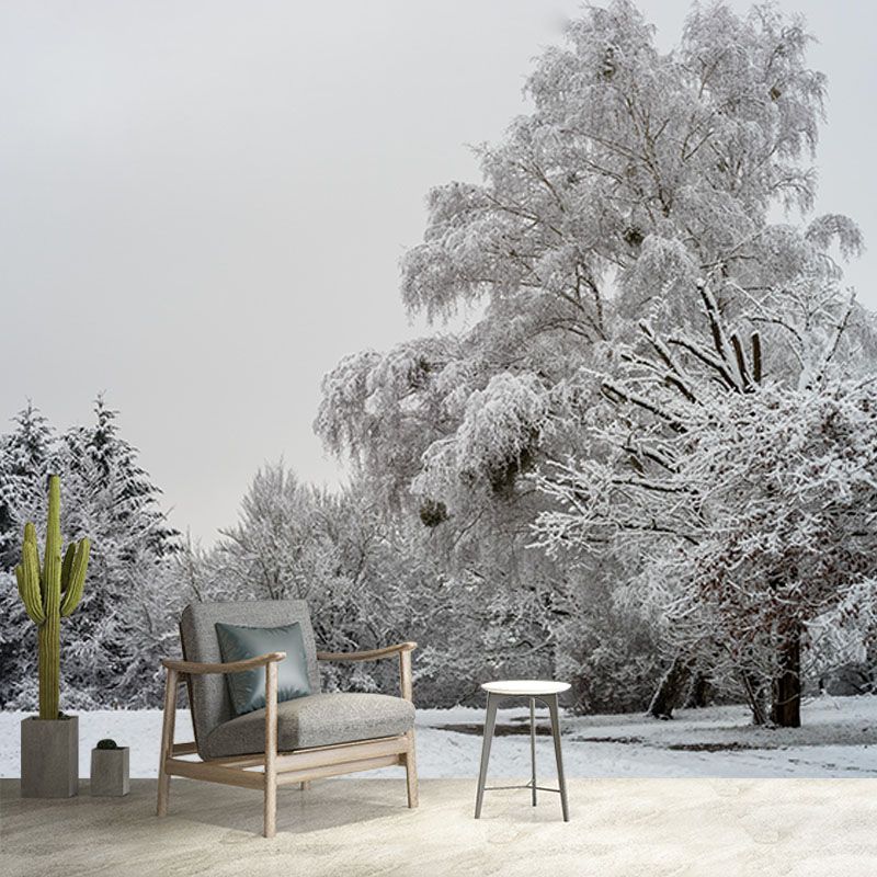 Contemporary Mountain Snow Forest Mural Horizontal Photography Living Room Wall Mural