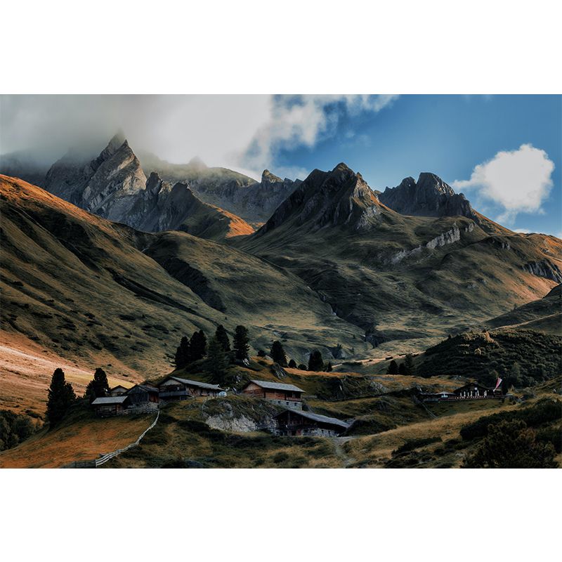 Mountain View Wall Mural Decal Contemporary Style Moisture Resistant for Sitting Room