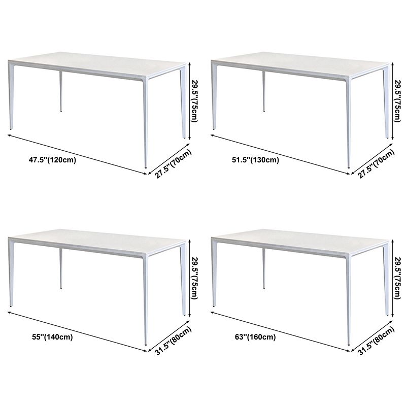 Metal Contemporary Rectangular Dining Table White Sintered Stone Table with 4 Legs